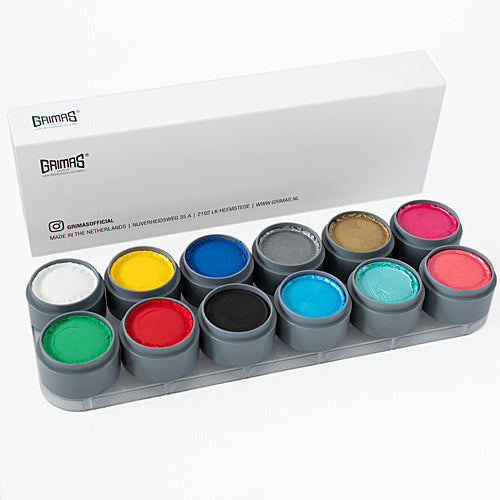 Grimas Water Make-up kasvoväripaletti 12 kpl, perus- ja helmiäisvärit XL